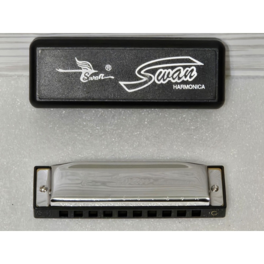 Swan Harmonica 10 Holes Key of C SILVER w/ Case Blues Harp Stainless‎ Steel